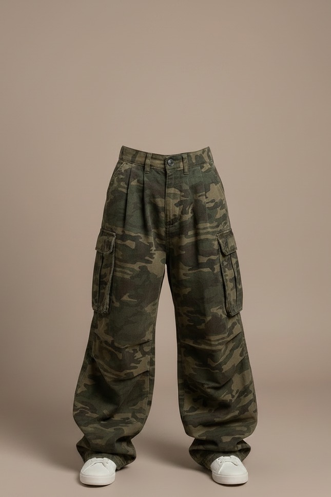 Pantalon Parachute Camouflage Ample Cargo Unisexe Coton - Imprimé - vue 3