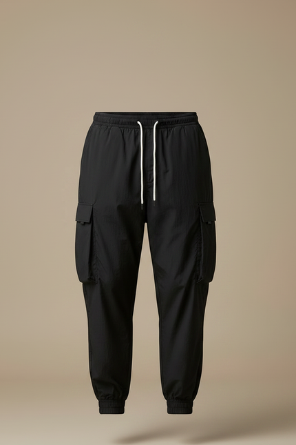 Pantalon Parachute Noir Cargo Cordon Ample Homme - Polyester - vue 3