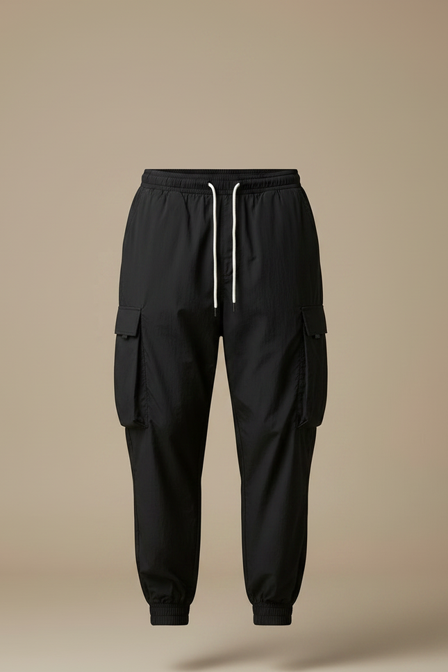 Pantalon Parachute Noir Cargo Cordon Ample Homme - Polyester - vue 3