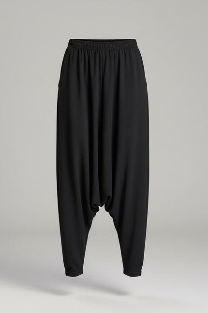 Pantalon Parachute Noir Ample Harem Fluide Confortable - Polyester - vue 3