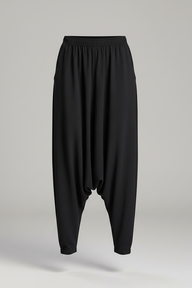 Pantalon Parachute Noir Ample Harem Fluide Confortable - Polyester - vue 3