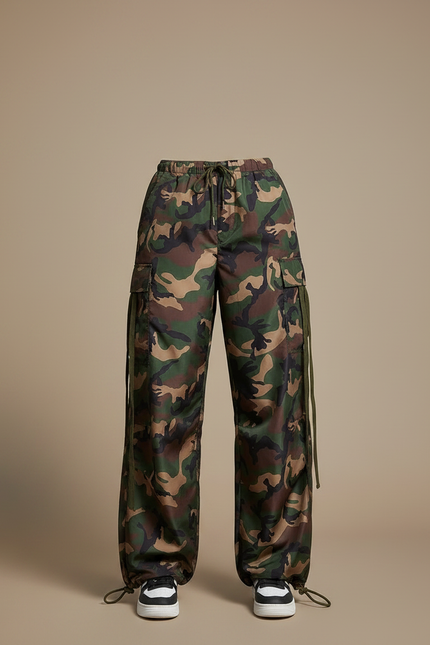 Pantalon Parachute Camouflage Ample Cargo Cordon Femme - Multicolore Polyester - vue 3