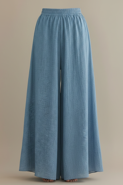 Pantalon Parachute Bleu Ciel Ample Lin Fluide - vue 3