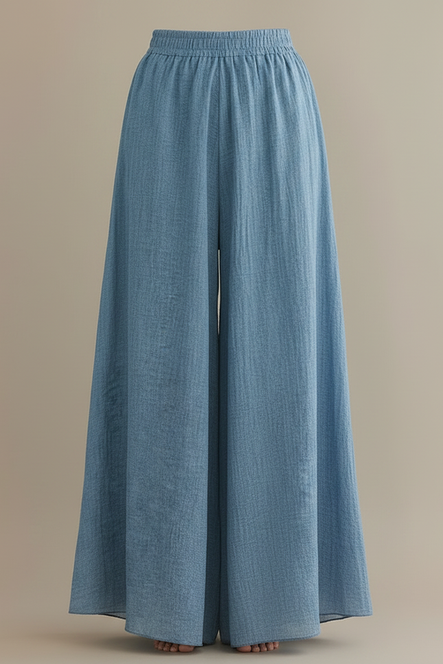 Pantalon Parachute Bleu Ciel Ample Lin Fluide - vue 3