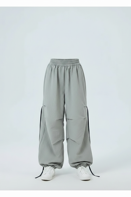 Pantalon Parachute Gris Ample Ceinture Noire Fille - Polyester - vue 3