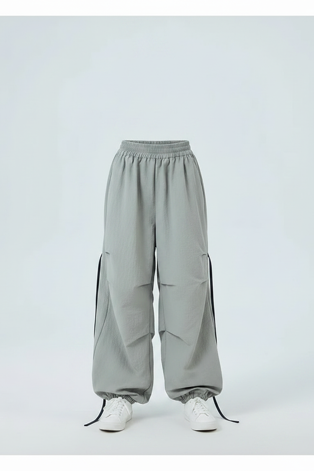 Pantalon Parachute Gris Ample Ceinture Noire Fille - Polyester - vue 3