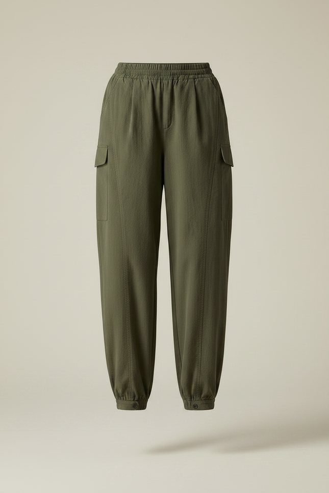 Pantalon Parachute Vert Kaki Ample Décontracté Élastique - Polyester - vue 3