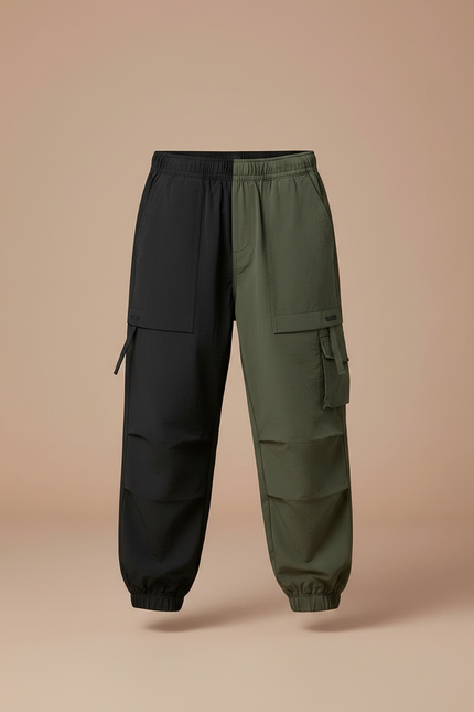 Pantalon Parachute Bicolore Kaki Noir Cargo Enfant - Multicolore Polyester - vue 3