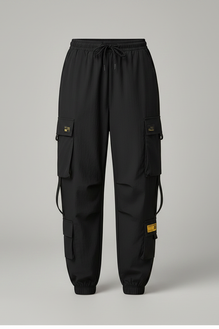 Pantalon Parachute Noir Cargo Ample Femme Coton - Polyester - vue 3