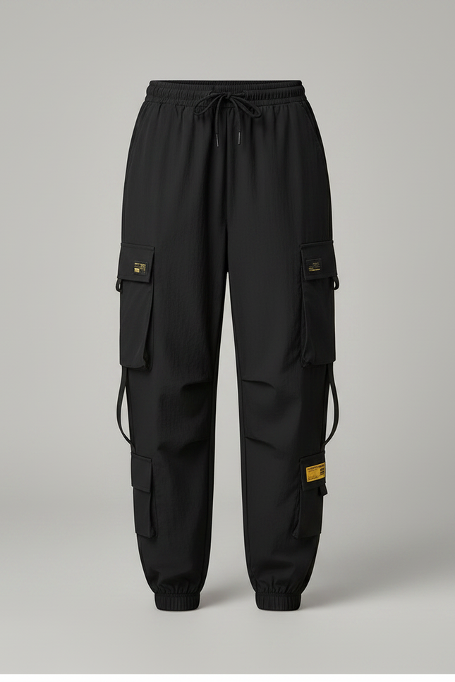 Pantalon Parachute Noir Cargo Ample Femme Coton - Polyester - vue 3