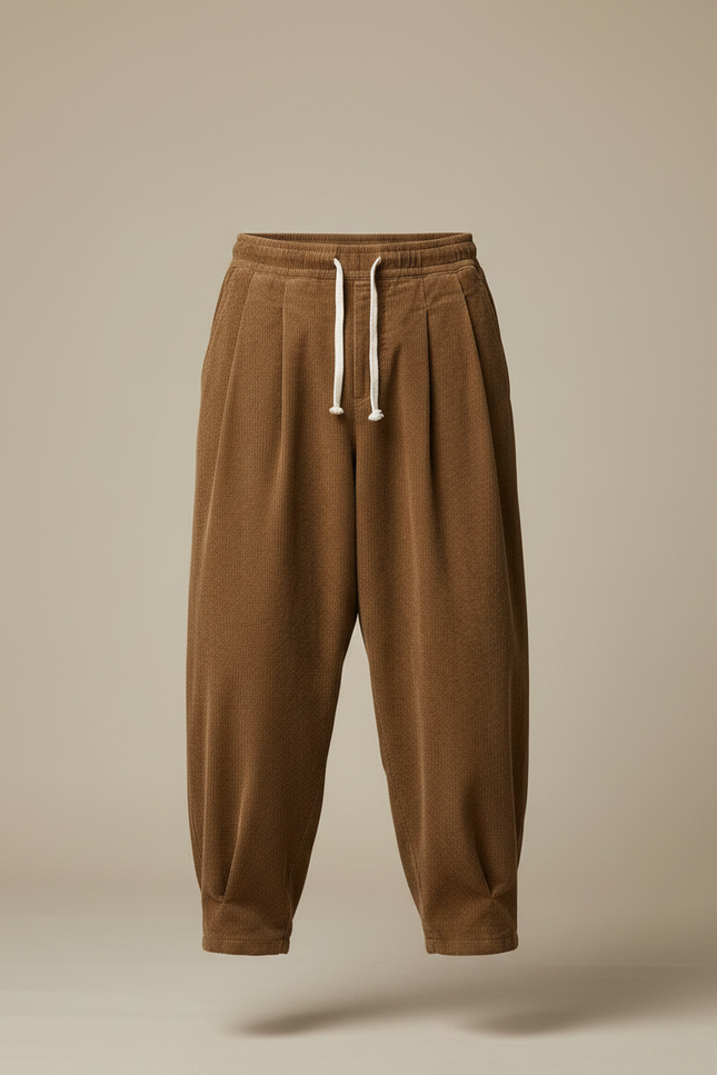 Pantalon Parachute Côtelé Ample Marron Décontracté Homme - Cordé - vue 3