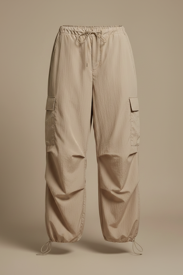 Pantalon Parachute Fluide Beige Taille Haute Femme - Polyester - vue 3