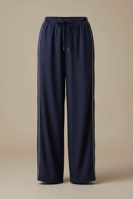 Pantalon Parachute Bleu Marine Fluide Rayures Latérales - Polyester - vue 3