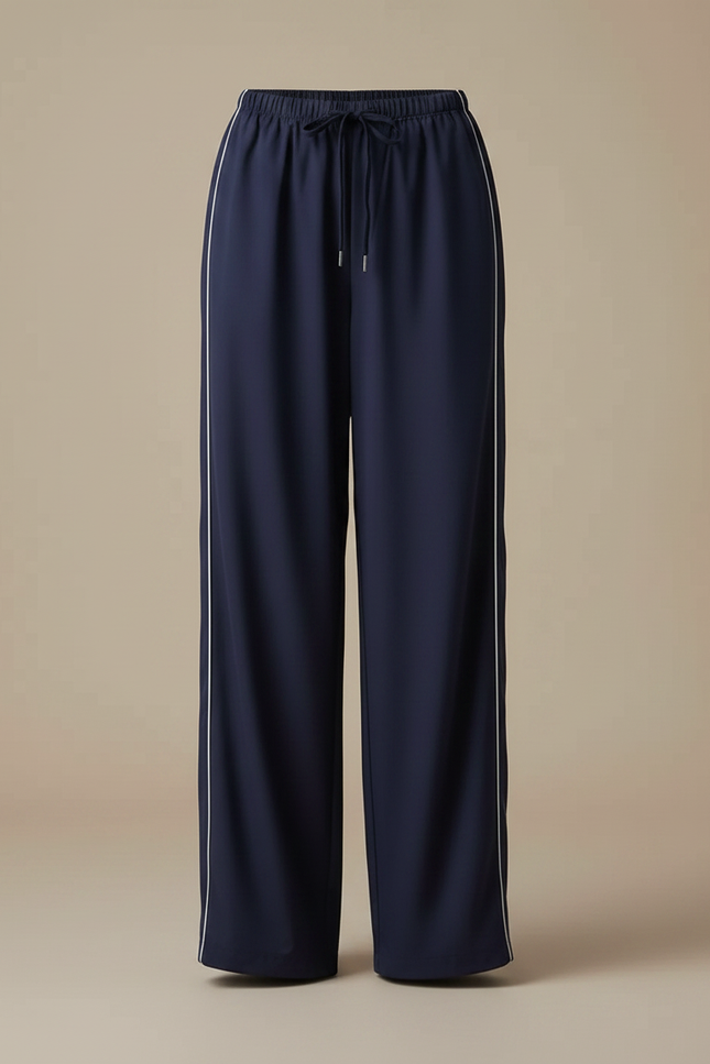 Pantalon Parachute Bleu Marine Fluide Rayures Latérales - Polyester - vue 3