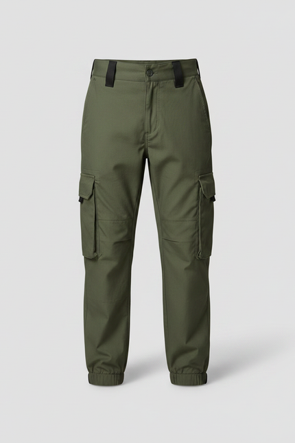 Pantalon Parachute Vert Cargo Enfant Décontracté - Kaki Gabardine - vue 3