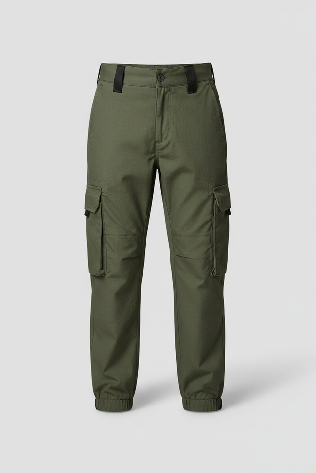 Pantalon Parachute Vert Cargo Enfant Décontracté - Kaki Gabardine - vue 3