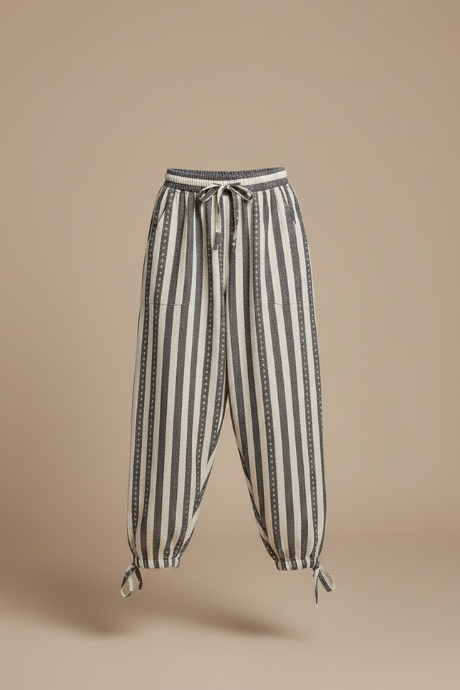 Pantalon Parachute Rayé Ample Cordon Décontracté Fille - Multicolore Maille - vue 3