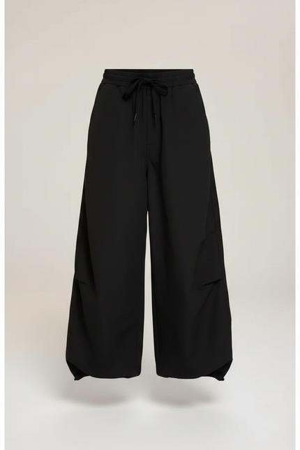 Pantalon Parachute Noir Ample Cordon Unisexe Décontracté - Polyester - vue 3