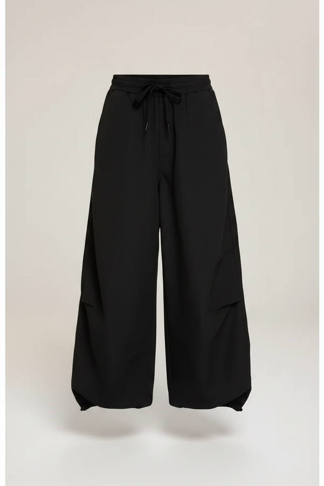 Pantalon Parachute Noir Ample Cordon Unisexe Décontracté - Polyester - vue 3