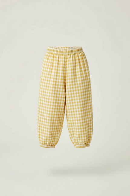 Pantalon Parachute Vichy Jaune Ample Coton Enfant - vue 3