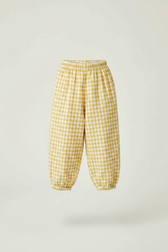 Pantalon Parachute Vichy Jaune Ample Coton Enfant - vue 3