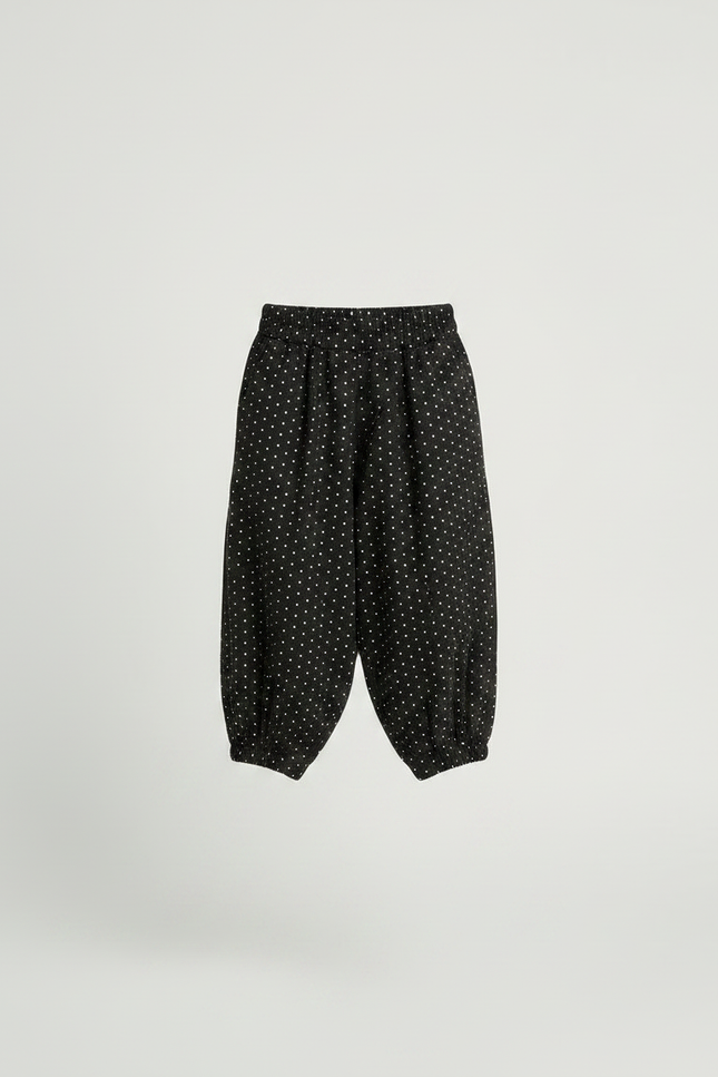Pantalon Parachute Noir Ample Points Enfant Coton - vue 3