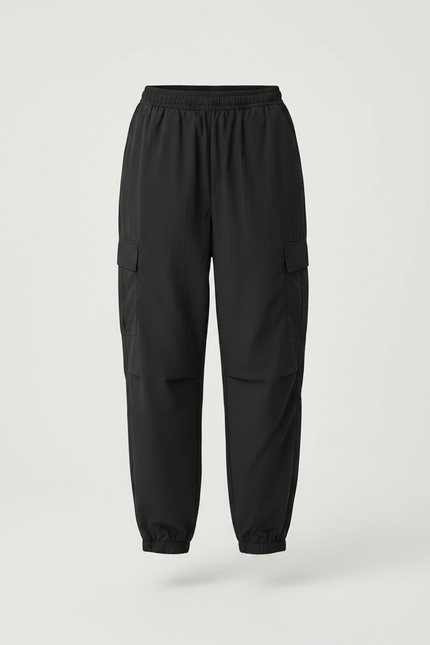 Pantalon Parachute Noir Coupe Cargo Ample Fluide - Polyester - vue 3