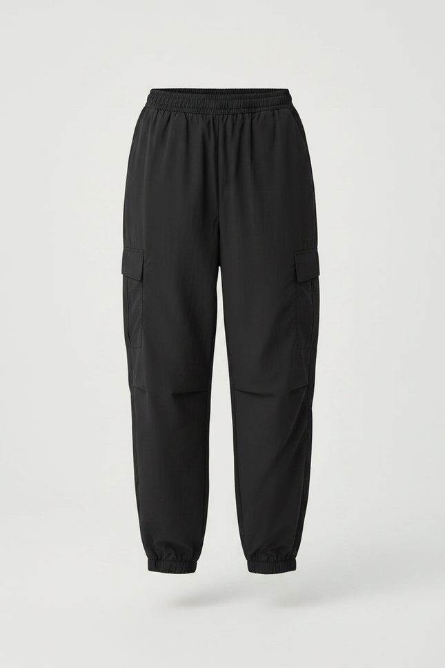Pantalon Parachute Noir Coupe Cargo Ample Fluide - Polyester - vue 3