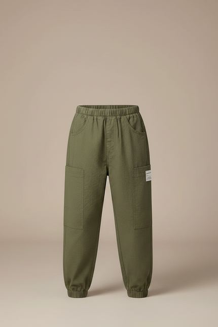 Pantalon Parachute Kaki Coton Ample Cargo Enfant - vue 3