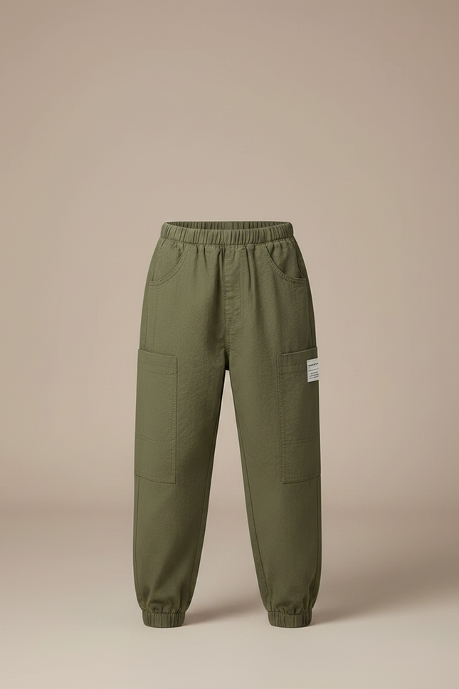 Pantalon Parachute Kaki Coton Ample Cargo Enfant - vue 3
