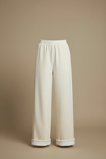 Pantalon Parachute Crème Laine Droit Ample Doux - Blanc Molleton - vue 3
