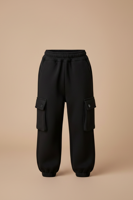 Pantalon Parachute Noir Cargo Molleton Enfant Hiver - vue 3
