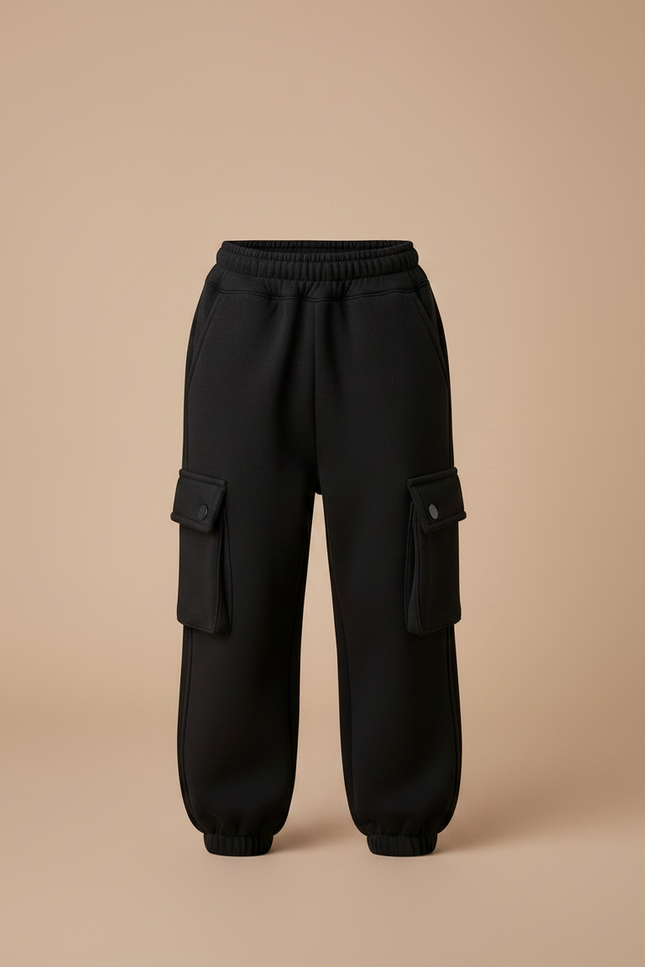 Pantalon Parachute Noir Cargo Molleton Enfant Hiver - vue 3
