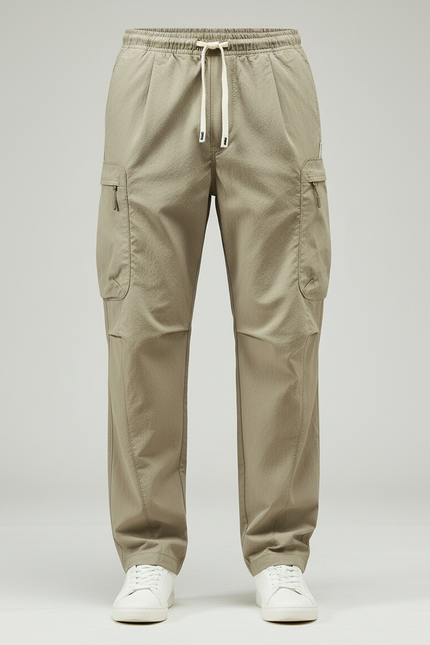 Pantalon Parachute Cargo Ample Décontracté Homme Cordon - Kaki Polyester - vue 3