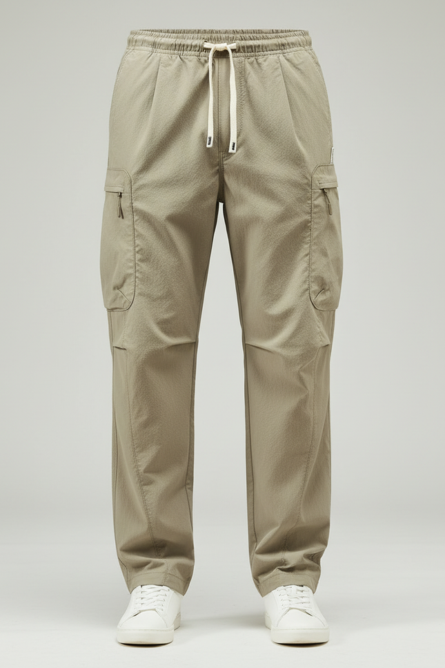 Pantalon Parachute Cargo Ample Décontracté Homme Cordon - Kaki Polyester - vue 3