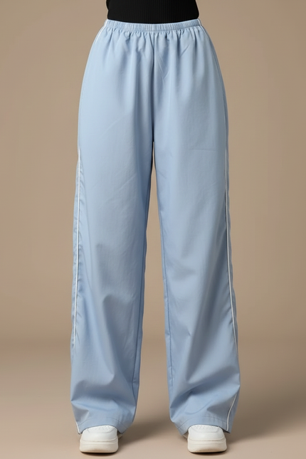Pantalon Parachute Bleu Ciel Ample Rayures Blanches Fluide - Polyester - vue 3