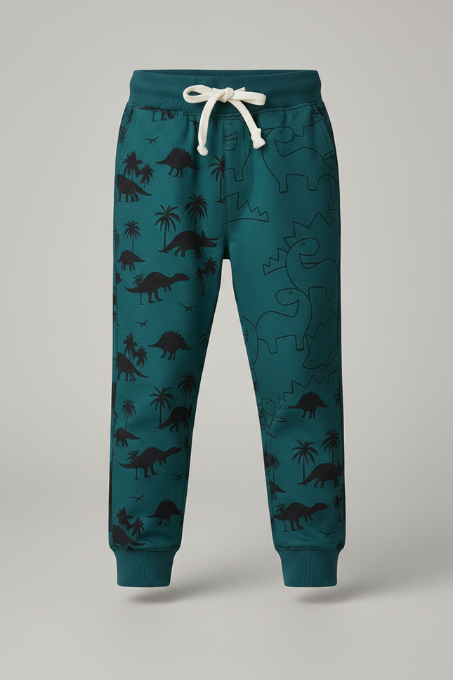 Pantalon Parachute Vert Dinosaure Enfant Décontracté Coton - Molleton - vue 3