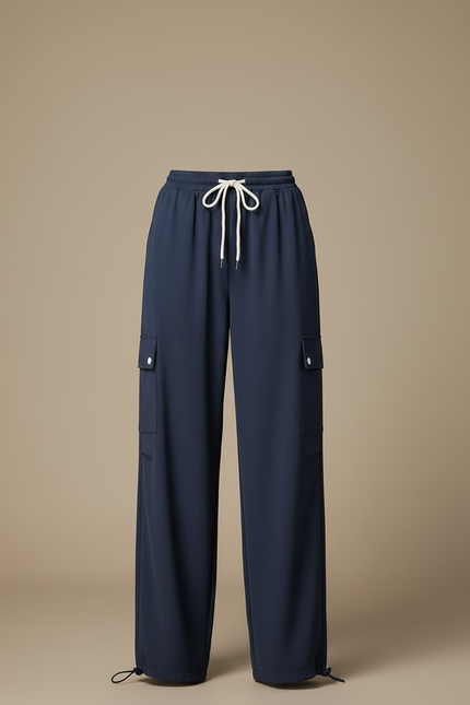 Pantalon Parachute Bleu Marine Fluide Cargo Femme - Polyester - vue 3