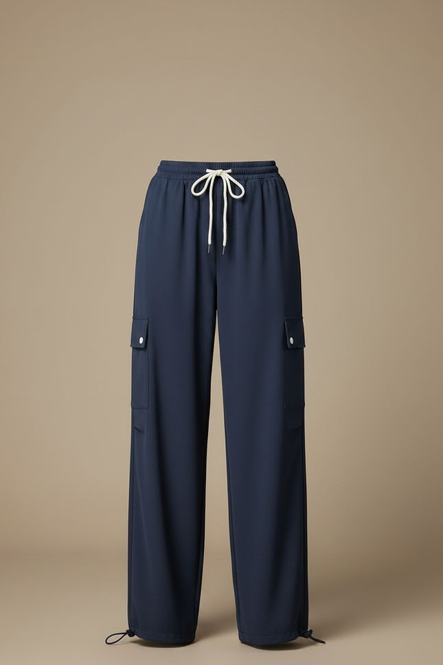 Pantalon Parachute Bleu Marine Fluide Cargo Femme - Polyester - vue 3