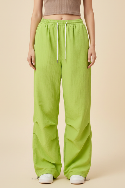 Pantalon Parachute Vert Citron Ample Fluide Cordon Streetwear - Polyester - vue 3
