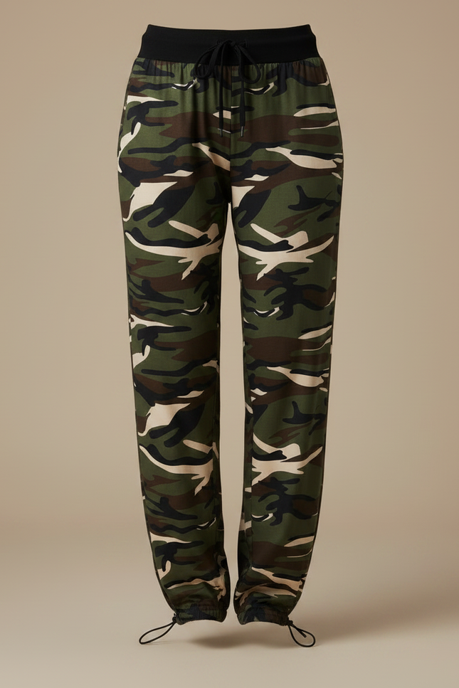 Pantalon Parachute Camouflage Militaire Ample Confortable Femme - Vert Viscose - vue 3