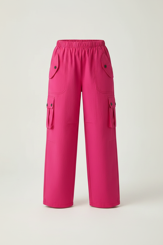 Pantalon Parachute Rose Vif Ample Cargo Femme - Toile - vue 3