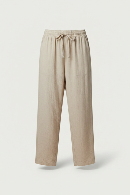 Pantalon Parachute Beige Lin Ample Décontracté Fluide - vue 3