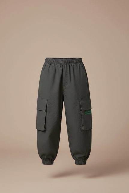 Pantalon Parachute Gris Cargo Ample Garçon Urbain - Kaki Polyester - vue 3