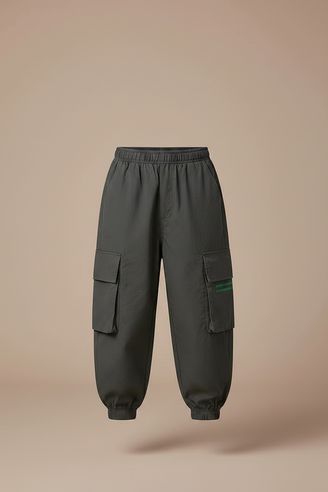 Pantalon Parachute Gris Cargo Ample Garçon Urbain - Kaki Polyester - vue 3