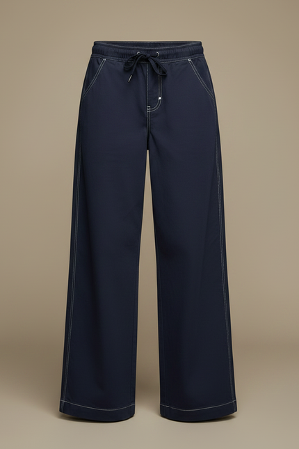 Pantalon Parachute Marine Ample Coutures Visibles Casual - Coton - vue 3