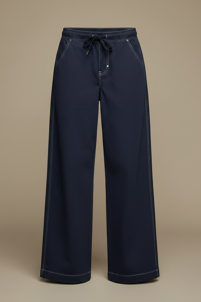 Pantalon Parachute Marine Ample Coutures Visibles Casual - Coton - vue 3