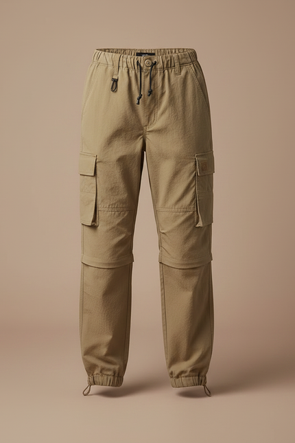 Pantalon Parachute Kaki Cargo Enfant Ample Coton - Toile - vue 3