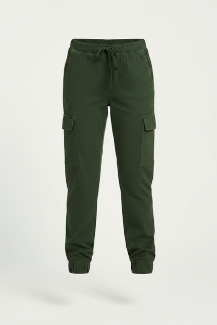 Pantalon Parachute Vert Kaki Cargo Coton Fille - vue 3