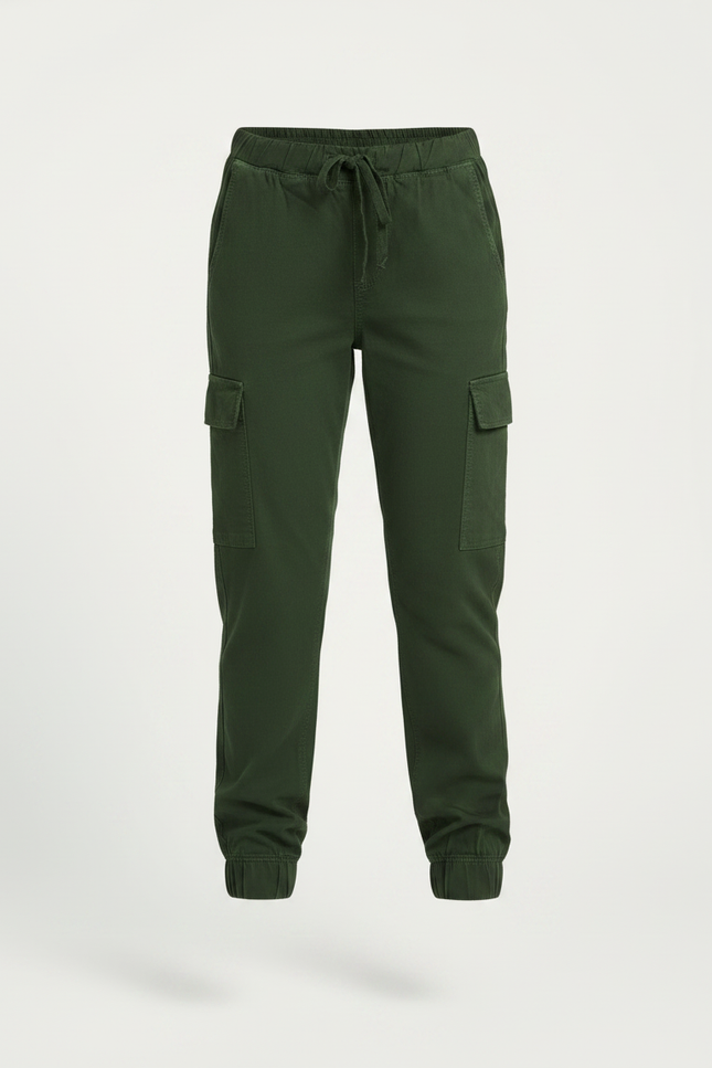 Pantalon Parachute Vert Kaki Cargo Coton Fille - vue 3